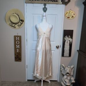 Dentelle Slip Night Gown S Pink Satin Poly Beads Lace Elegant Sexy Slip Dress